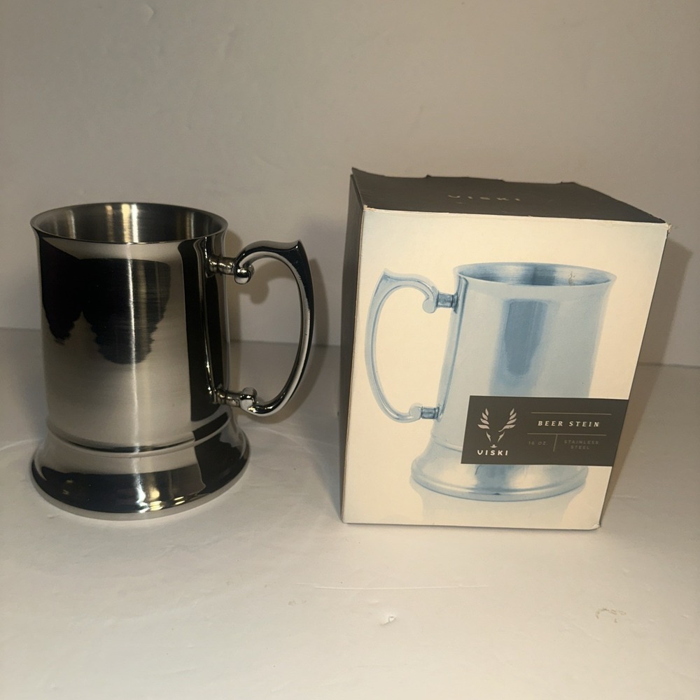 Viski Beer Mug, Stainless Steel with Handle, Double Walled Stein